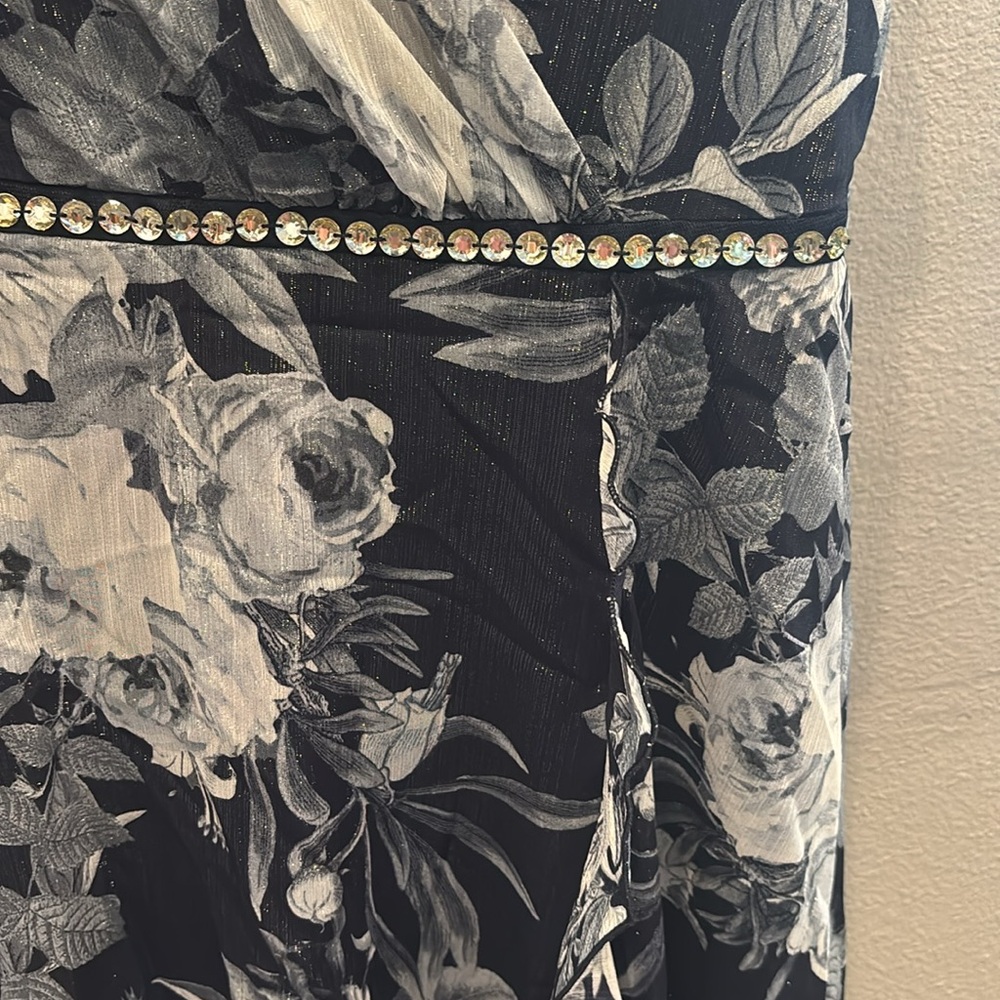Navy and White Sleeveless V-Neck Sheath Dress rhinestone trim 19 ptp 47 length - Picture 8 of 8